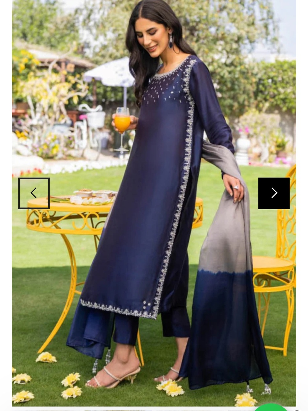 HUE Navy Blue Embroidered Long Kurta Set with Ombre Dupatta